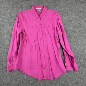 Van Heusen Studio Shirt Womens M Pink Roll Tab Long Sleeve Casual Basic Top